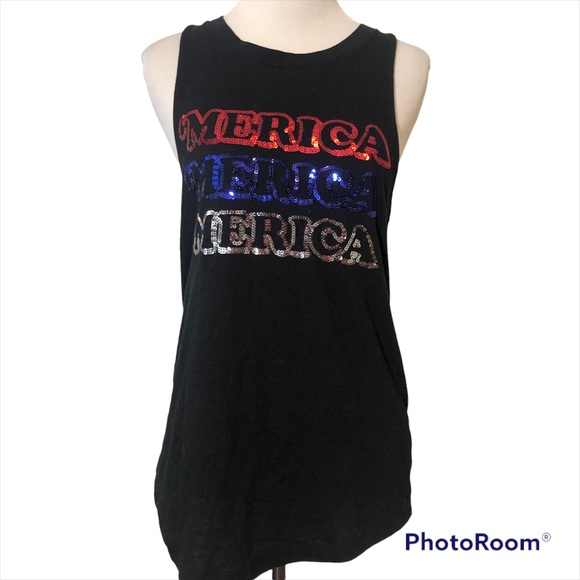 PINK Victoria's Secret Tops - PINK Victoria’s Secret Black Patriotic Tank top sequin ‘Mercia red white